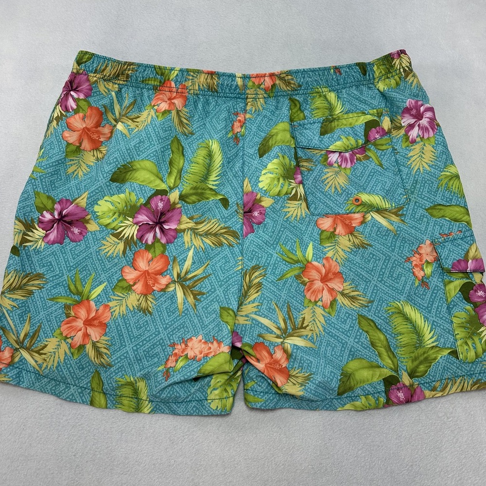 Tommy Bahama Shorts Mens 2XL Teal Hawaiian Floral Swim Trunks Relax Mesh Lined - Picture 3 of 8